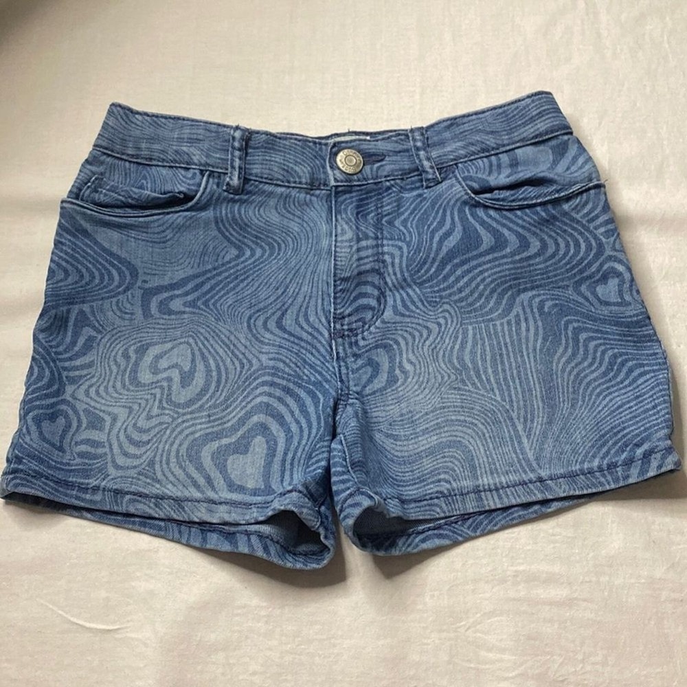 OshKosh Bgosh Denim Shorts Girls‎ Blue Wave Pattern Casual Kids Size 7/7A EUC